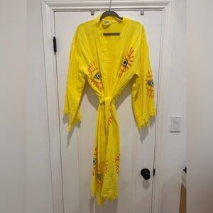 Yellow Eye Embroidered Kimono Robe